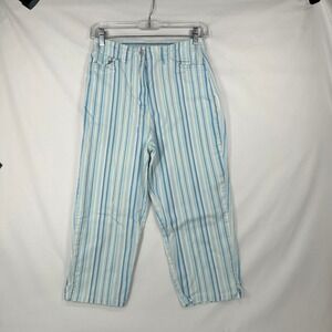 Vintage Basic Editions Blue & White Striped High Waisted Cropped Pants – Size 8